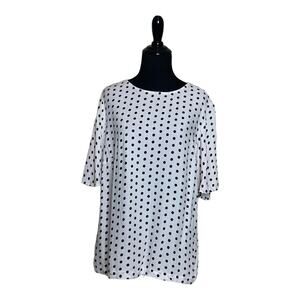 a new day white black polka dots short bell sleeves blouse size Medium